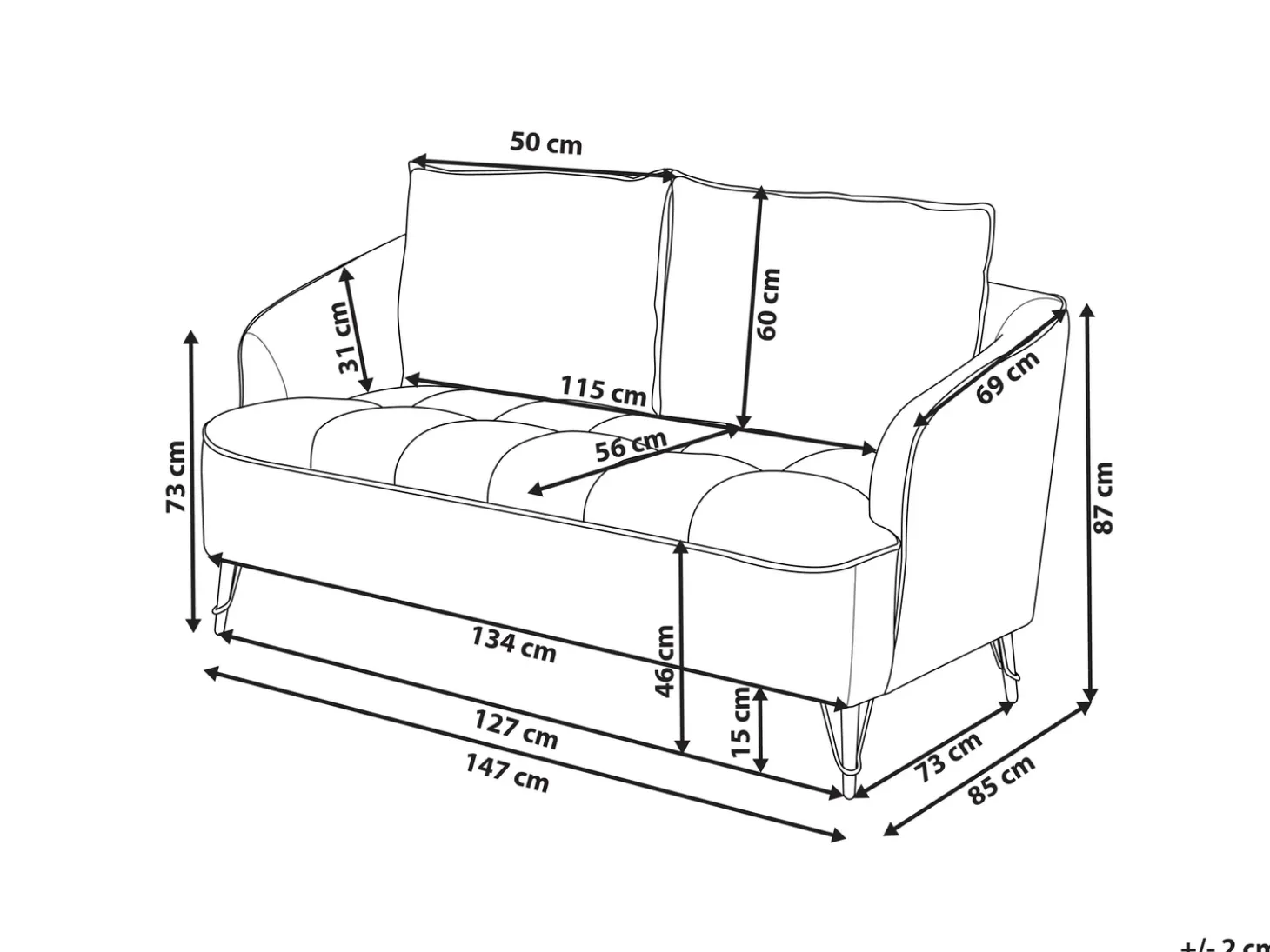 Outlet Sofa dla 2 osób HOBRO Jasnoszary Sofy Tapicerowane|Sofy Dwuosobowe