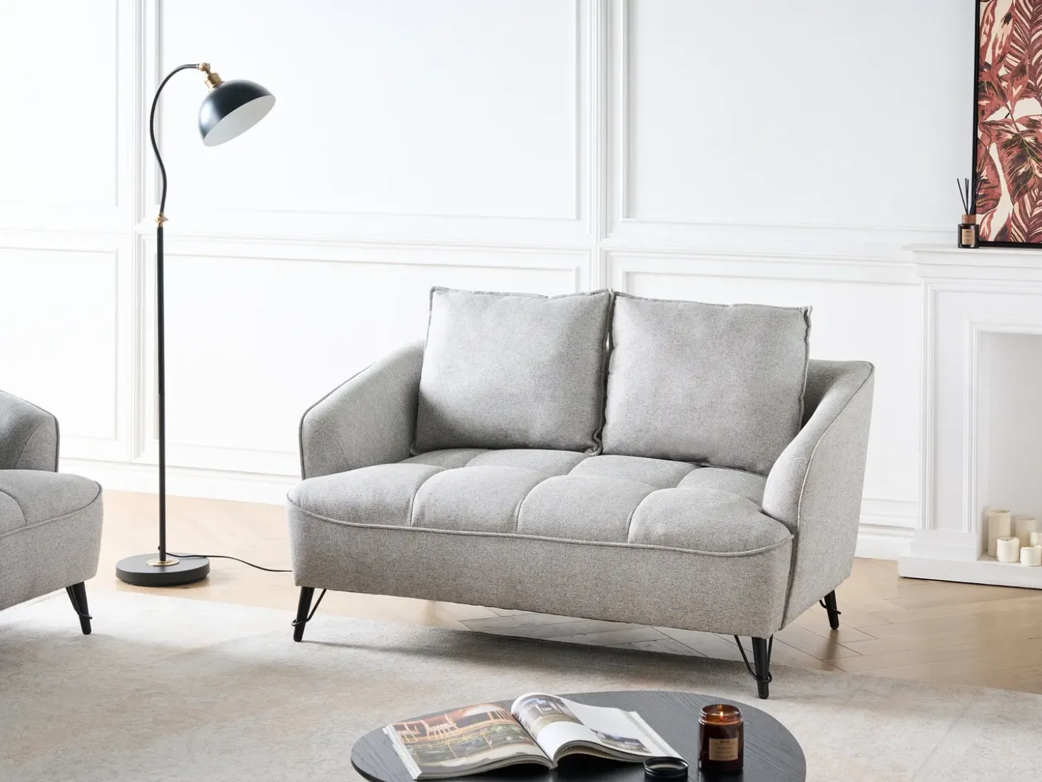 Outlet Sofa dla 2 osób HOBRO Jasnoszary Sofy Tapicerowane|Sofy Dwuosobowe