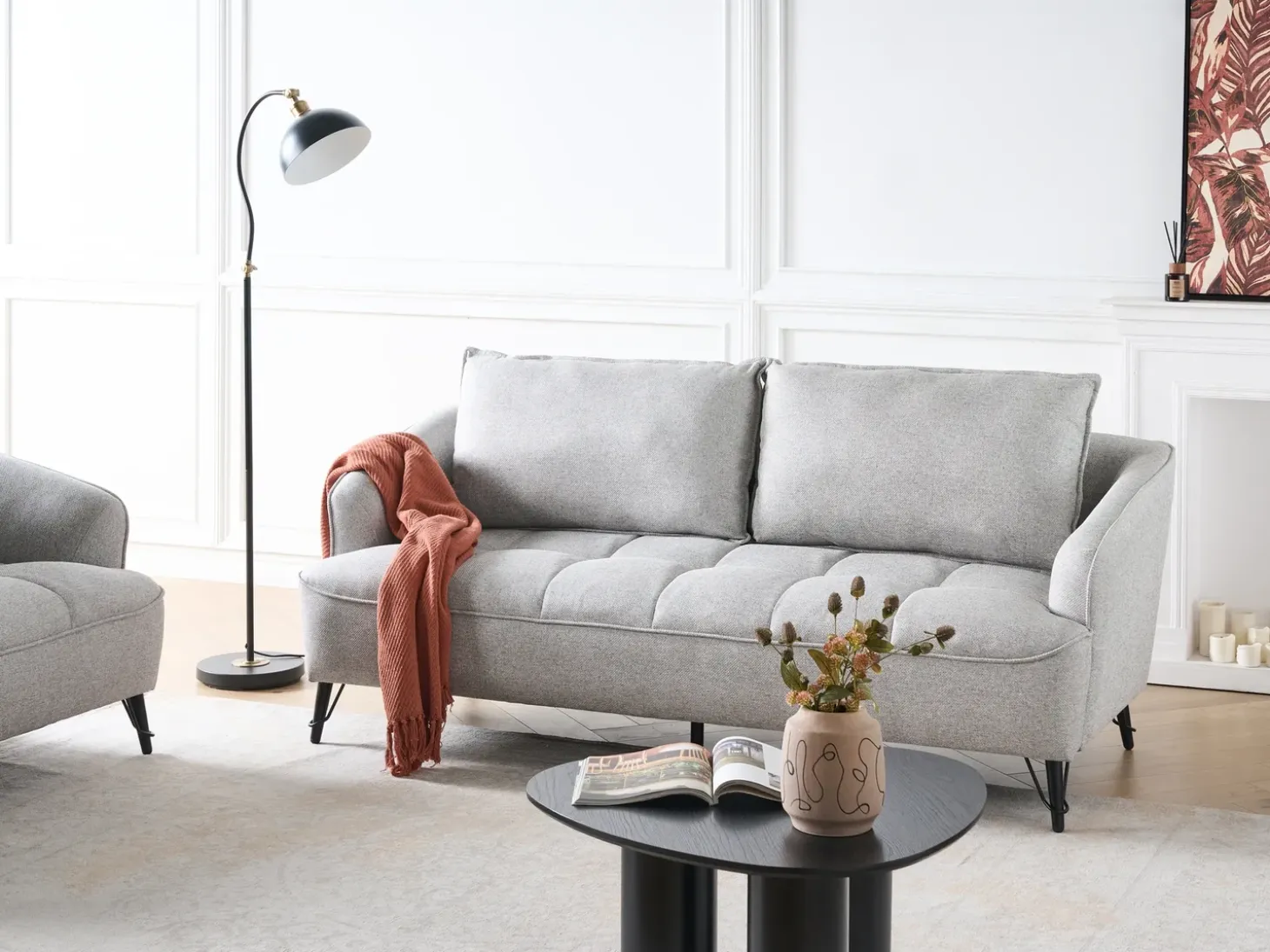 Hot Sofa dla 3 osób HOBRO Jasnoszary Sofy Tapicerowane|Kolekcje Sof