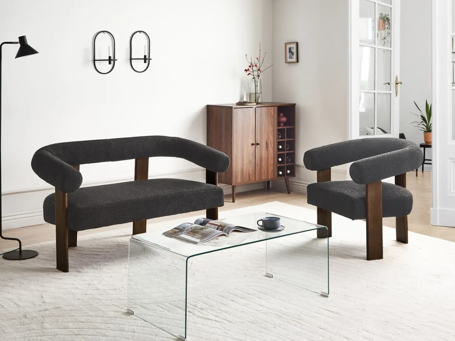 Best Sofa dla 2 osób ILBRO Boucle Czarny/ ciemny brąz Sofy Tapicerowane|Sofy Dwuosobowe