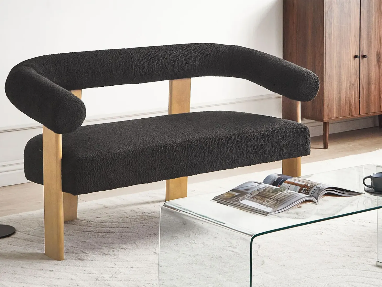 Outlet Sofa dla 2 osób ILBRO Boucle Czarny/ jasny brąz Sofy Tapicerowane|Sofy Dwuosobowe
