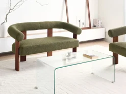 Sofa dla 2 osób ILBRO Boucle Zielony/ ciemny brąz Sofy Tapicerowane|Sofy Dwuosobowe