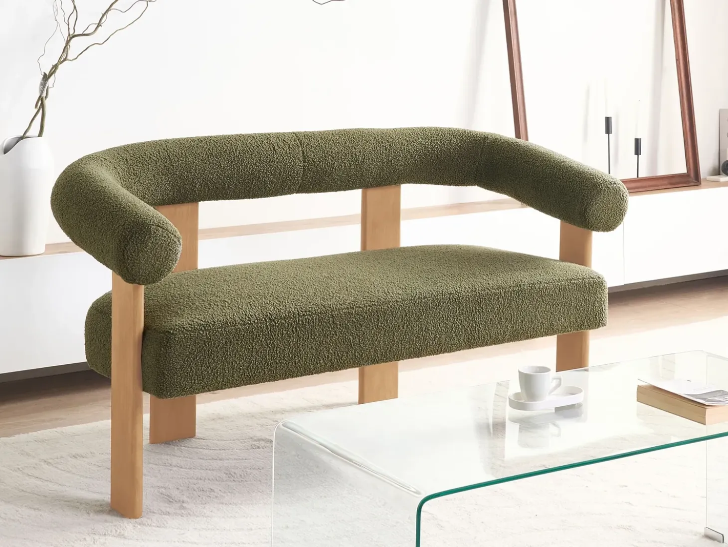 Sofa dla 2 osób ILBRO Boucle Zielony/ jasny brąz Sofy Tapicerowane|Sofy Dwuosobowe