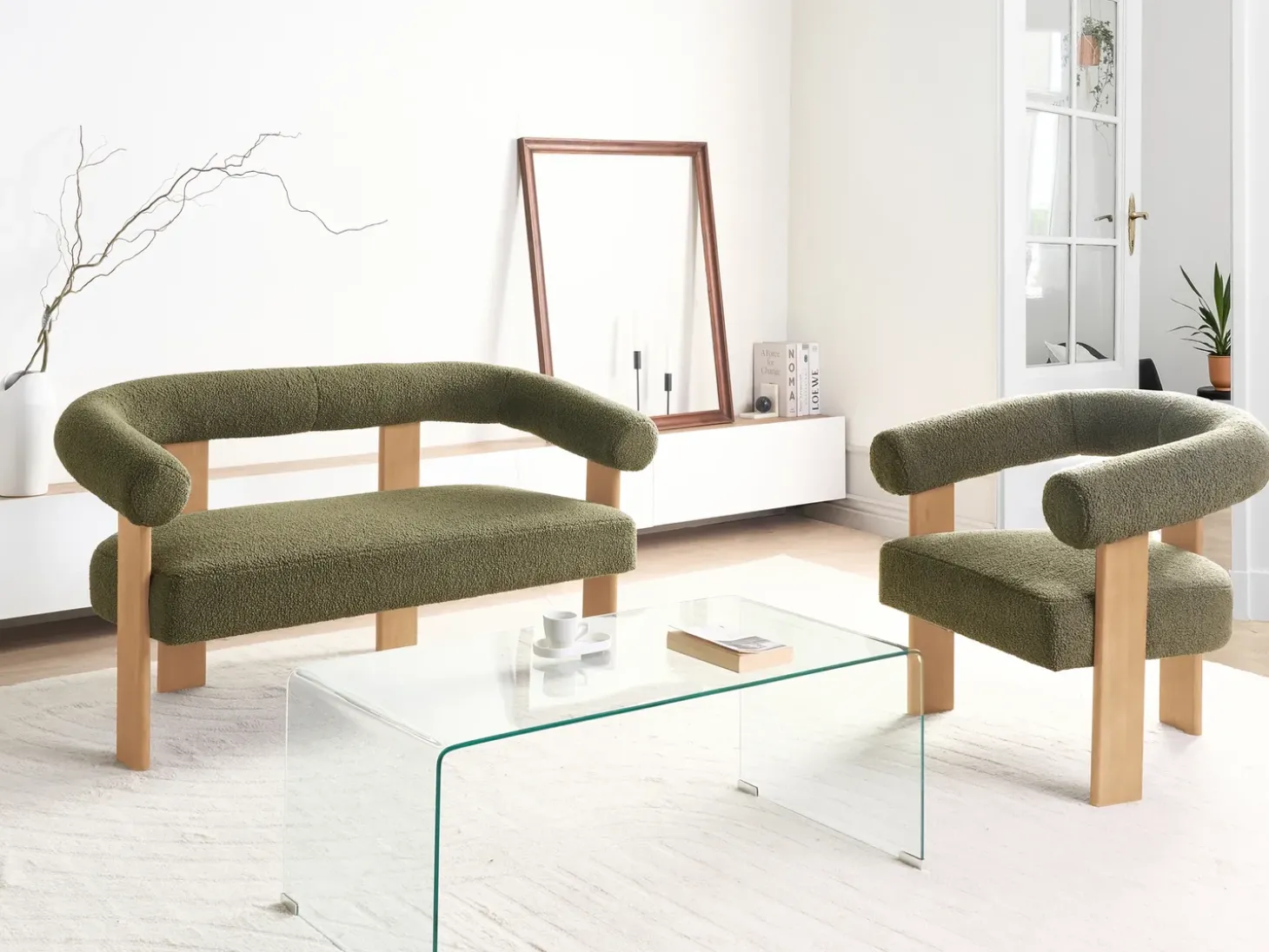 Sofa dla 2 osób ILBRO Boucle Zielony/ jasny brąz Sofy Tapicerowane|Sofy Dwuosobowe