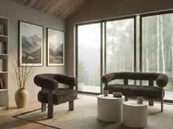 New Sofa dla 2 osób ILBRO Sztuczne futro Ciemno Sofy Tapicerowane|Sofy Dwuosobowe