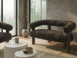 New Sofa dla 2 osób ILBRO Sztuczne futro Ciemno Sofy Tapicerowane|Sofy Dwuosobowe