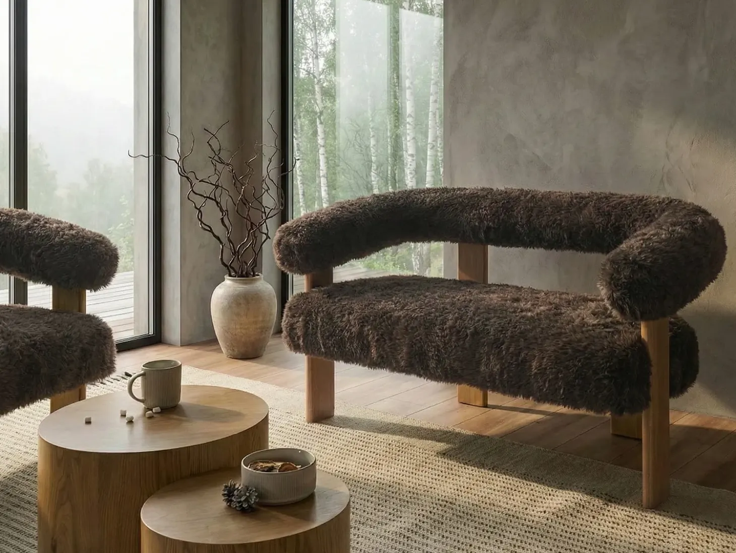 Discount Sofa dla 2 osób ILBRO Sztuczne futro Ciemny brąz/ jasny brąz Sofy Tapicerowane|Sofy Dwuosobowe