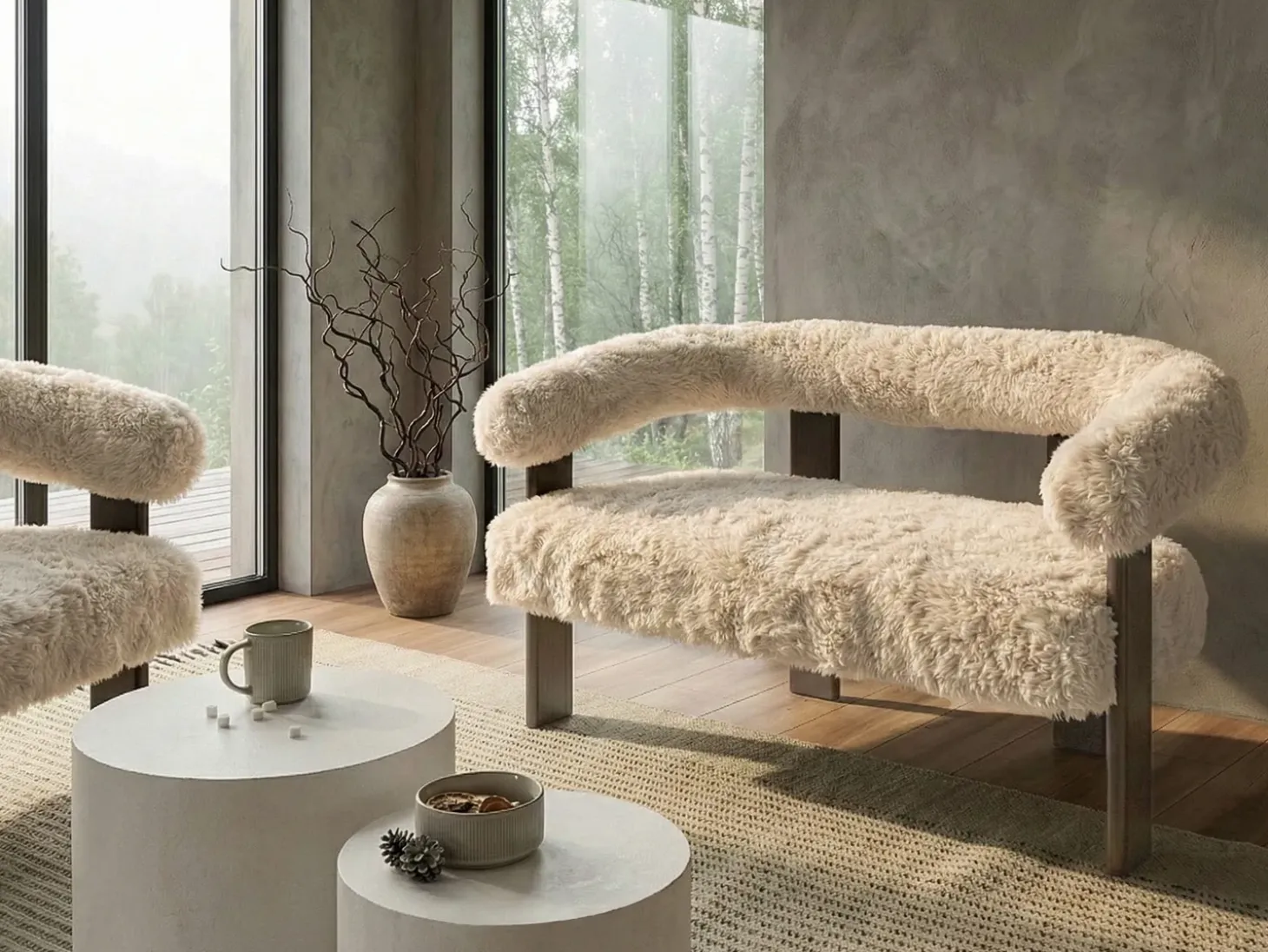 Best Sofa dla 2 osób ILBRO Sztuczne futro Złamana biel/ ciemny brąz Sofy Tapicerowane|Sofy Dwuosobowe