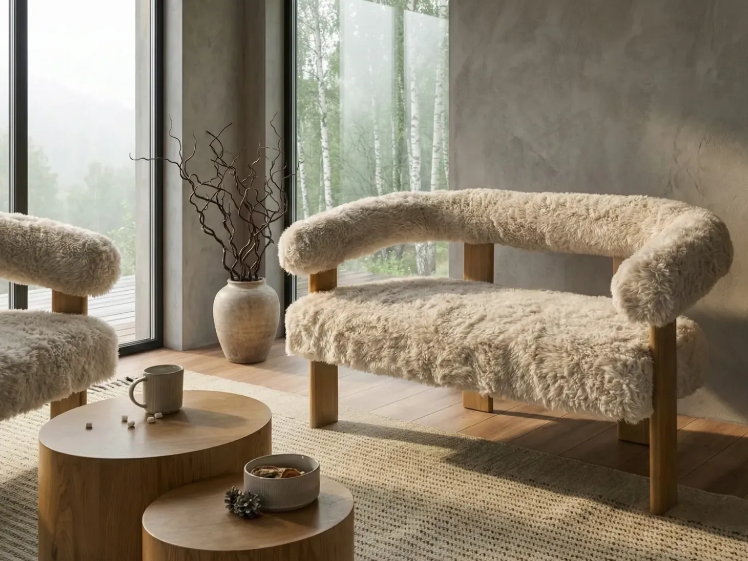 New Sofa dla 2 osób ILBRO Sztuczne futro Złamana biel/ jasny brąz Sofy Tapicerowane|Sofy Dwuosobowe