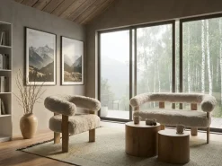 New Sofa dla 2 osób ILBRO Sztuczne futro Złamana biel/ jasny brąz Sofy Tapicerowane|Sofy Dwuosobowe