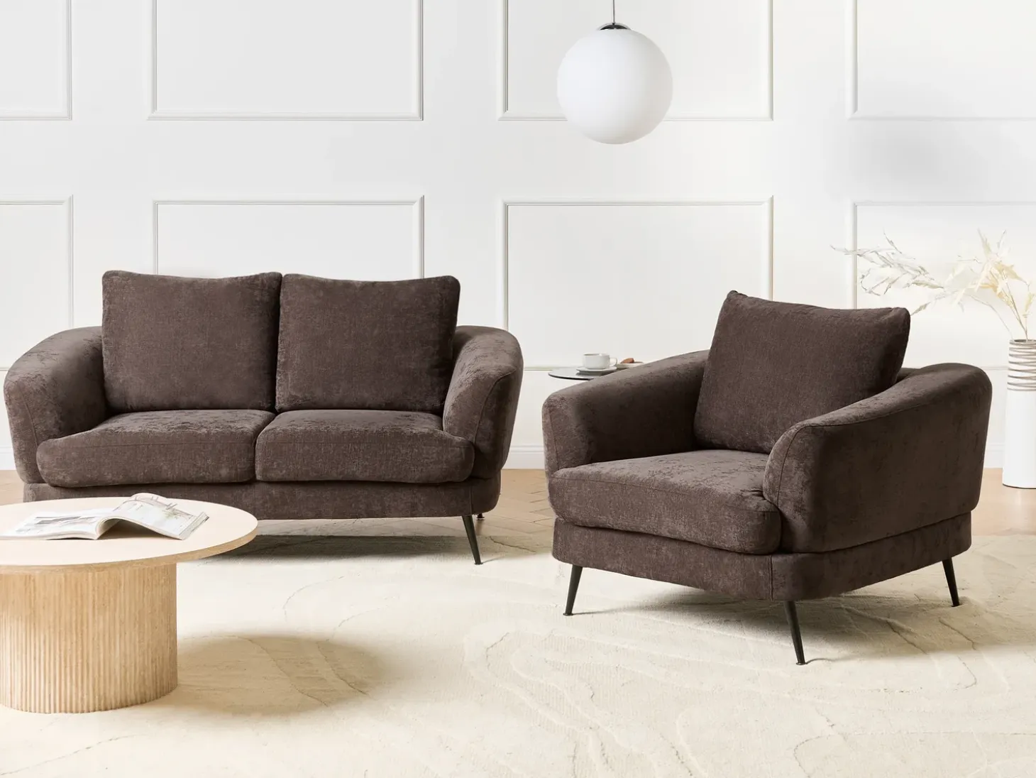Online Sofa dla 2 osób KJAER Szenil Ciemnobrązowy Sofy Tapicerowane|Sofy Dwuosobowe