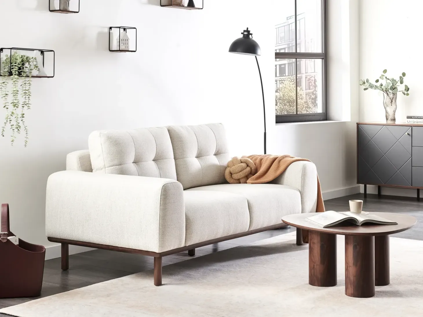 New Sofa dla 2 osób LAURILA Jasnobeżowy Sofy Tapicerowane|Sofy Dwuosobowe