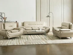 Hot Sofa dla 2 osób LEIRA Ekoskóra Beżowy Sofy Dwuosobowe|Kolekcje Sof