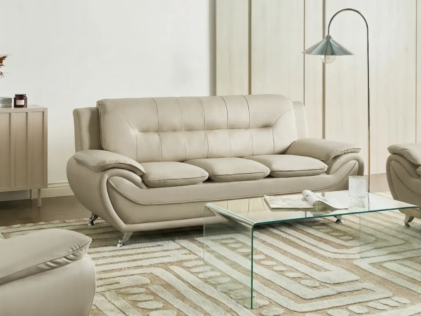 Sale Sofa dla 3 osób LEIRA Ekoskóra Beżowy Kolekcje Sof|Sofy Skórzane