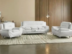 Discount Sofa dla 3 osób LEIRA Ekoskóra Biały Kolekcje Sof|Sofy Skórzane