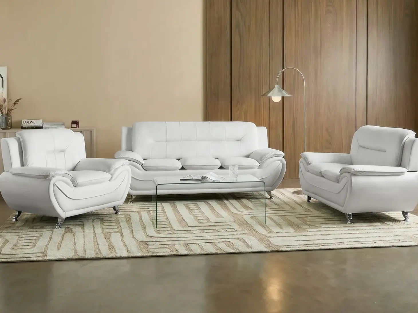 Discount Sofa dla 3 osób LEIRA Ekoskóra Biały Kolekcje Sof|Sofy Skórzane