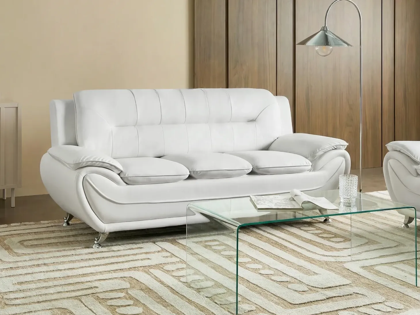 Discount Sofa dla 3 osób LEIRA Ekoskóra Biały Kolekcje Sof|Sofy Skórzane