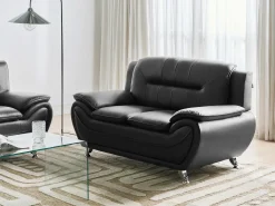 Best Sofa dla 2 osób LEIRA Ekoskóra Czarny Sofy Dwuosobowe|Kolekcje Sof