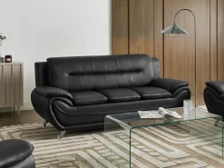 Best Sofa dla 3 osób LEIRA Ekoskóra Czarny Kolekcje Sof|Sofy Skórzane