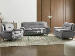 New Sofa dla 3 osób LEIRA Ekoskóra Szary Kolekcje Sof|Sofy Skórzane