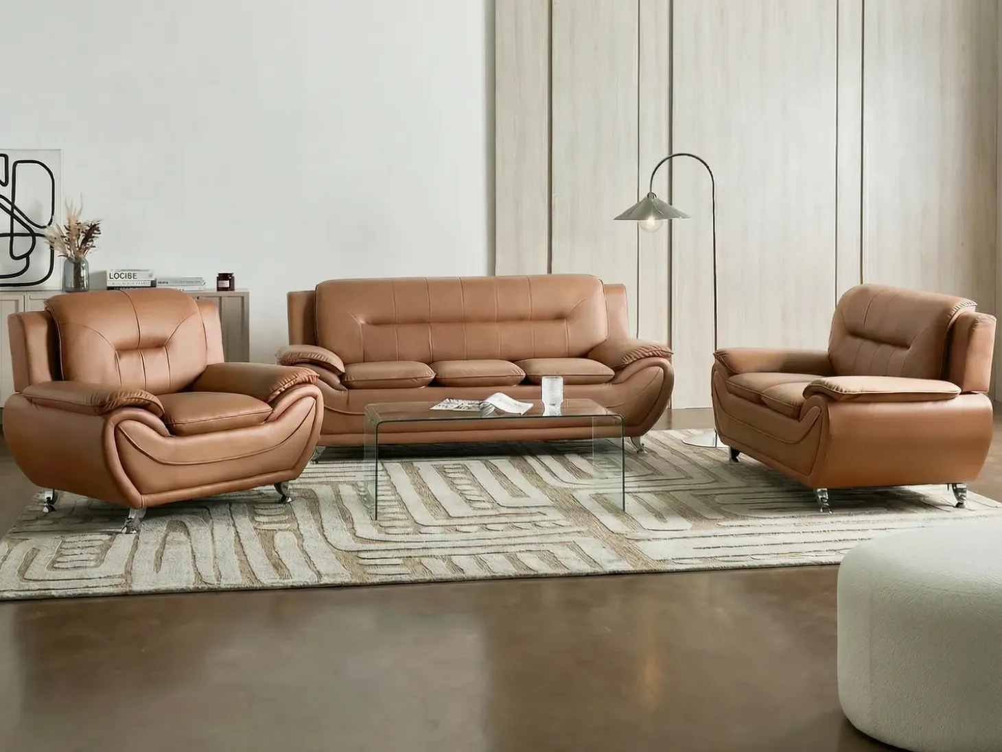 Outlet Sofa dla 2 osób LEIRA Ekoskóra Złoty brąz Sofy Dwuosobowe|Kolekcje Sof