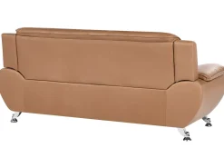 Best Sofa dla 3 osób LEIRA Ekoskóra Złoty brąz Kolekcje Sof|Sofy Skórzane
