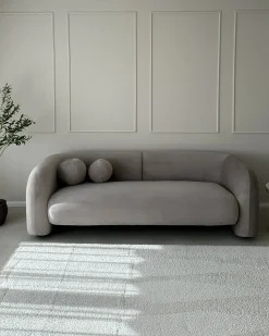 New Sofa dla 3 osób LEIREN Welur Beżowoszary Sofy Tapicerowane|Kolekcje Sof