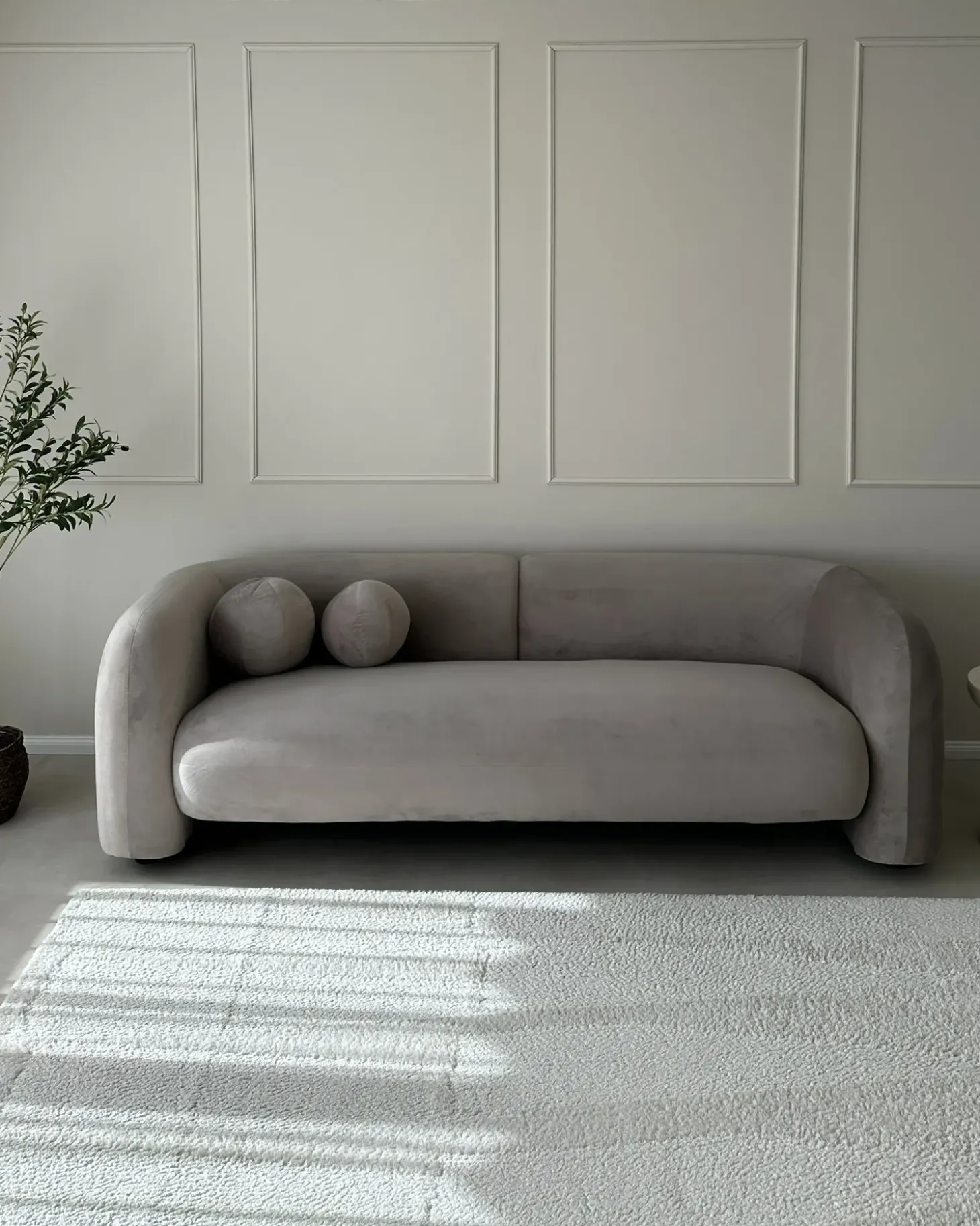 New Sofa dla 3 osób LEIREN Welur Beżowoszary Sofy Tapicerowane|Kolekcje Sof