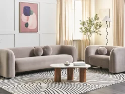 New Sofa dla 3 osób LEIREN Welur Beżowoszary Sofy Tapicerowane|Kolekcje Sof