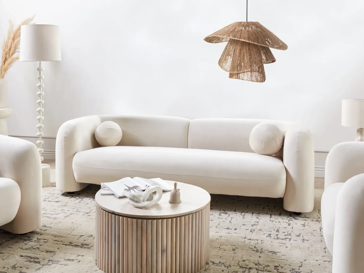 Sofa dla 3 osób LEIREN Welur Złamana biel Sofy Tapicerowane|Kolekcje Sof