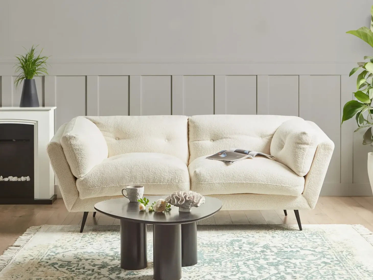 New Sofa dla 3 osób LENVIK Boucle Biały Sofy Tapicerowane|Wszystkie Sofy