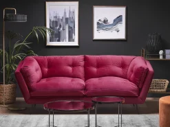 Clearance Sofa dla 3 osób LENVIK Welur Burgundowy Sofy Tapicerowane|Wszystkie Sofy
