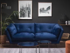 Online Sofa dla 3 osób LENVIK Welur Granatowy Sofy Tapicerowane|Wszystkie Sofy