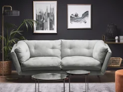 Sofa dla 3 osób LENVIK Welur Szary Sofy Tapicerowane|Wszystkie Sofy