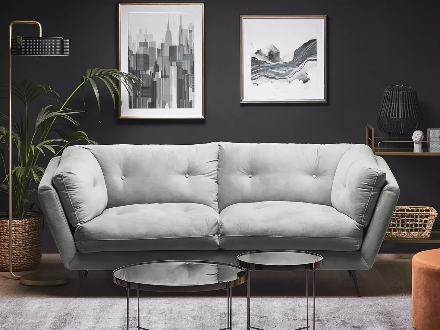 Sofa dla 3 osób LENVIK Welur Szary Sofy Tapicerowane|Wszystkie Sofy