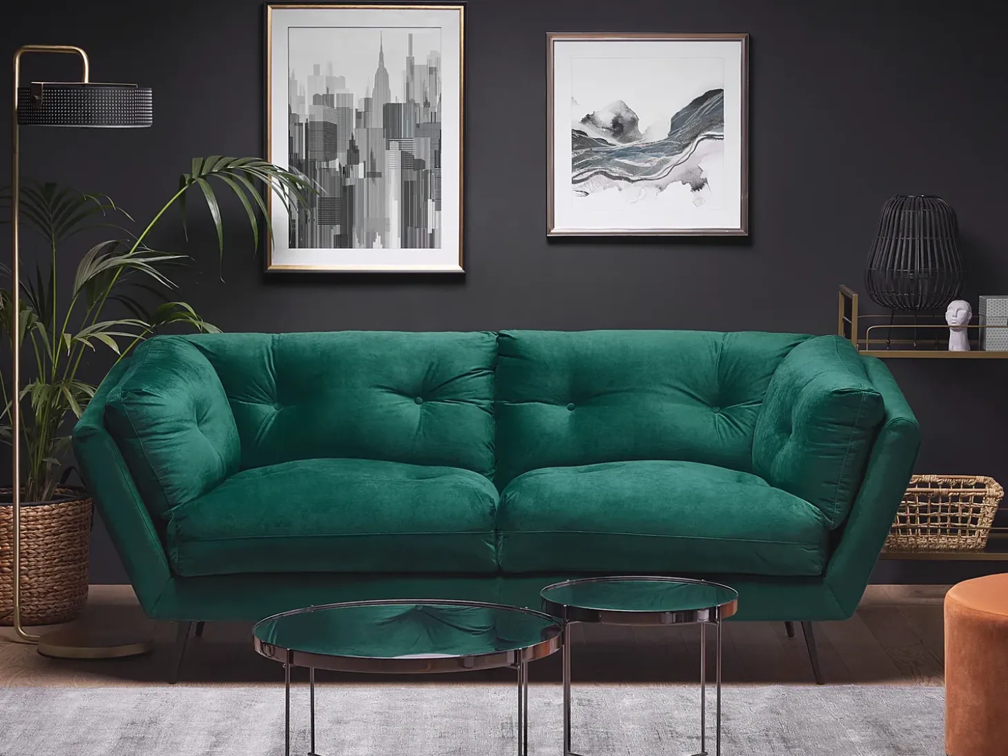 Discount Sofa dla 3 osób LENVIK Welur Szmaragdowy Sofy Tapicerowane|Wszystkie Sofy