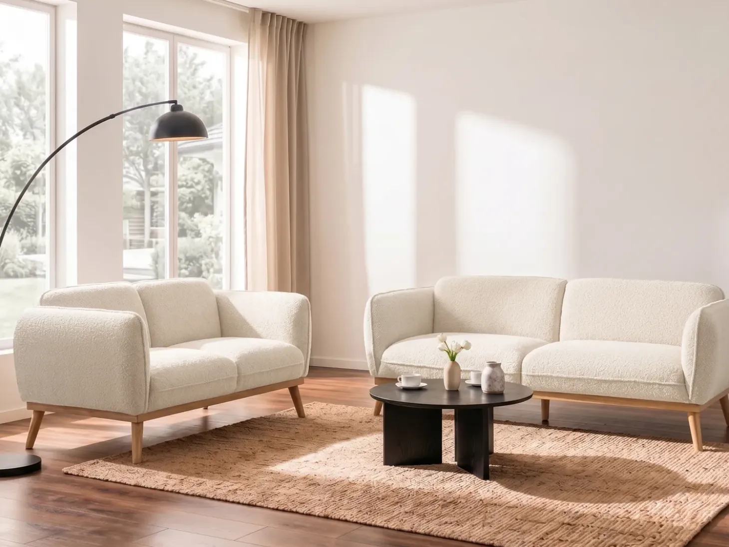 New Sofa dla 2 osób LJUNG Boucle Jasnobeżowy Sofy Tapicerowane|Sofy Dwuosobowe