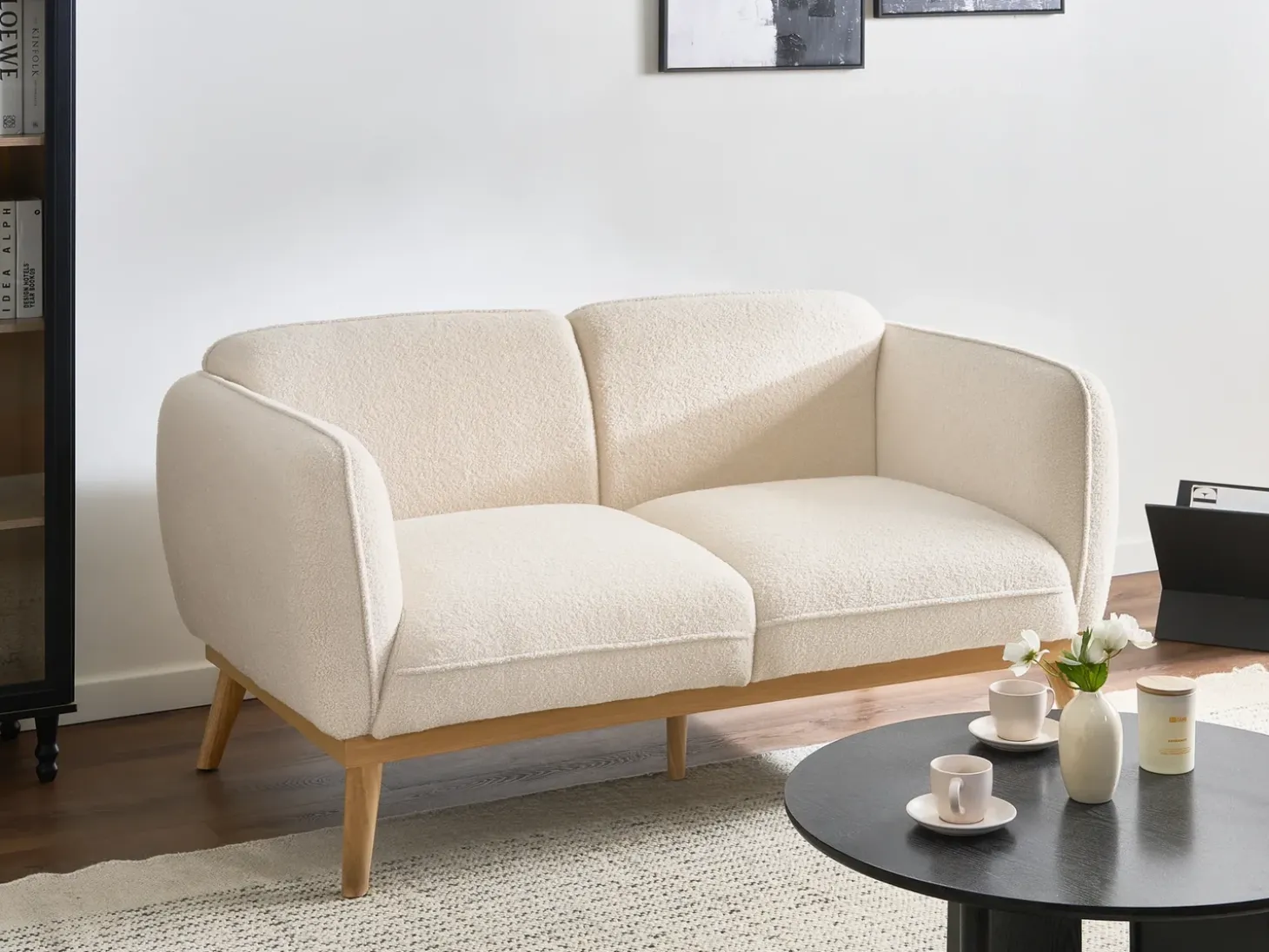 New Sofa dla 2 osób LJUNG Boucle Jasnobeżowy Sofy Tapicerowane|Sofy Dwuosobowe