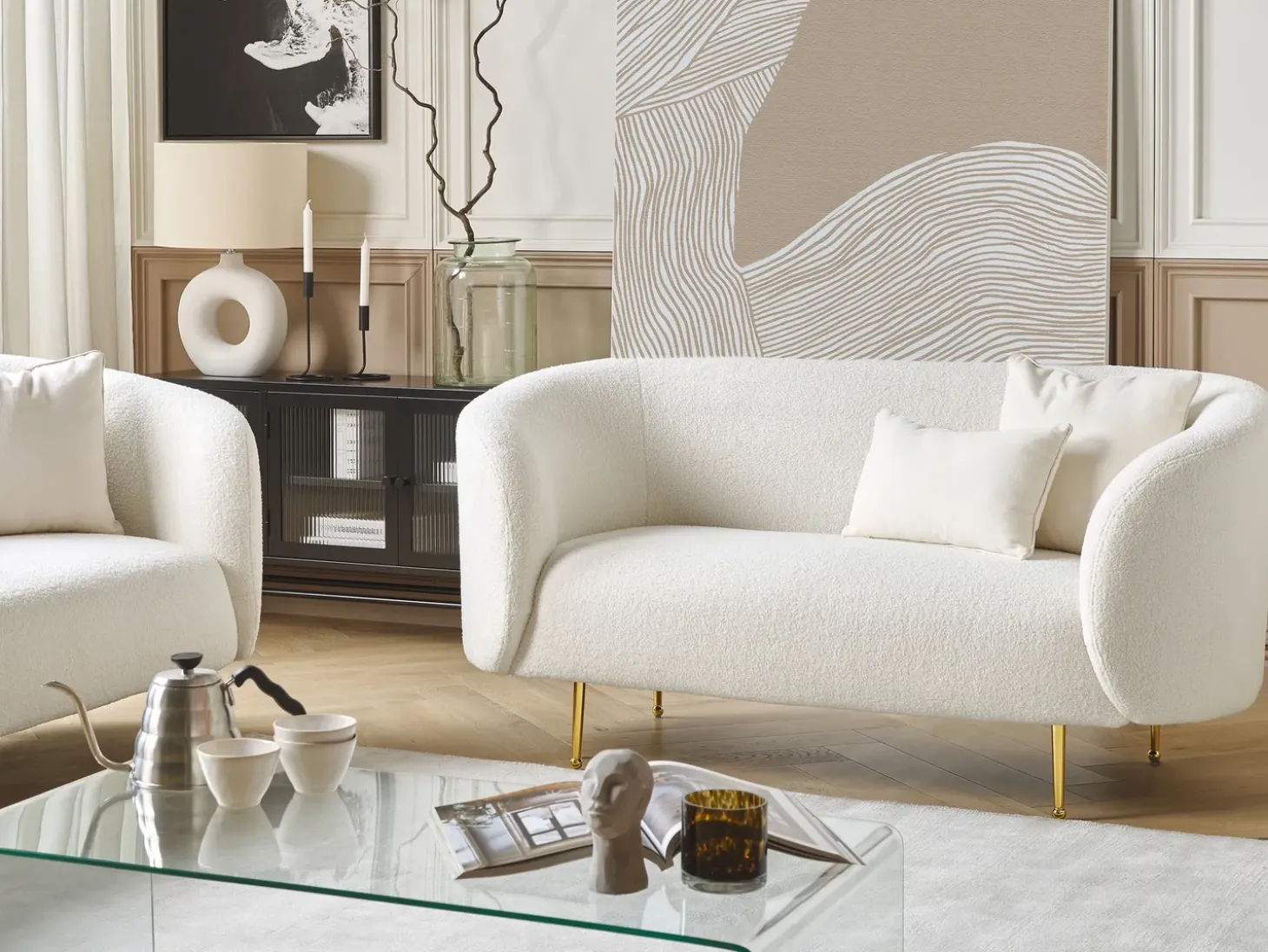 Sale Sofa dla 2 osób LOEN Boucle Biały Sofy Tapicerowane|Sofy Dwuosobowe