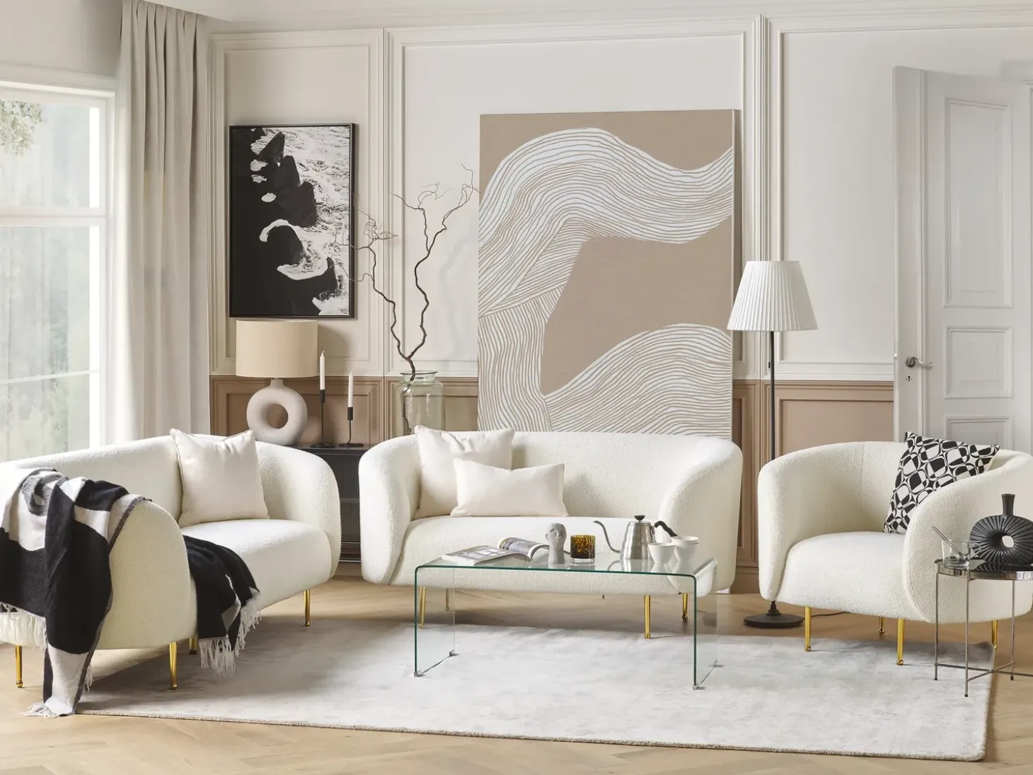Sale Sofa dla 2 osób LOEN Boucle Biały Sofy Tapicerowane|Sofy Dwuosobowe