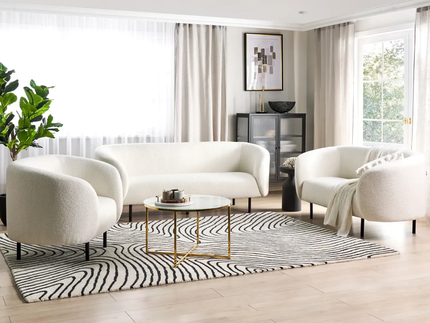 Outlet Sofa dla 3 osób LOEN Boucle Biały Sofy Tapicerowane|Kolekcje Sof