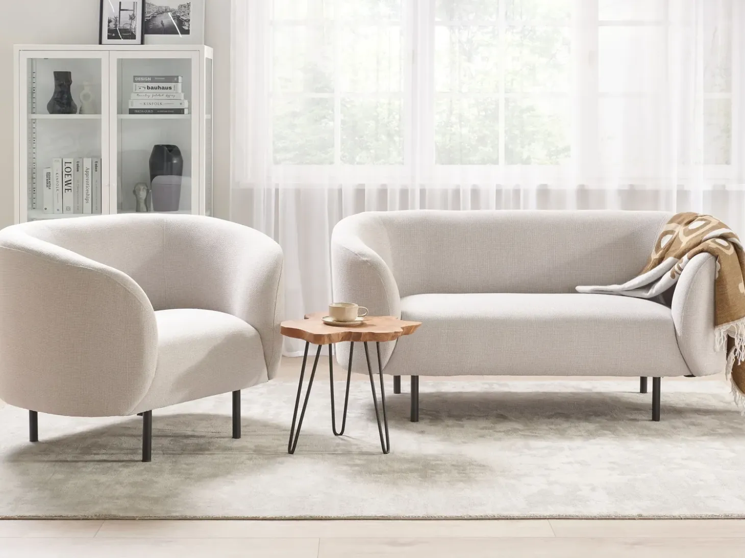 New Sofa dla 2 osób LOEN Jasnobeżowy Sofy Tapicerowane|Sofy Dwuosobowe