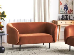 Outlet Sofa dla 2 osób LOEN Welur Pomarańczowy Sofy Tapicerowane|Sofy Dwuosobowe