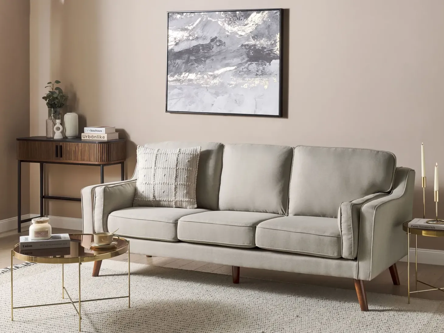 Sale Sofa dla 3 osób LOKKA Beżowy Sofy Tapicerowane|Kolekcje Sof