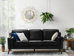 Sale Sofa dla 3 osób LOKKA Welur Czarny Sofy Tapicerowane|Kolekcje Sof