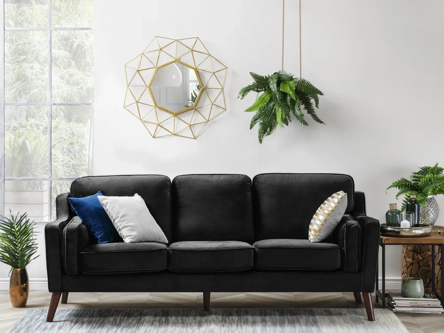 Sale Sofa dla 3 osób LOKKA Welur Czarny Sofy Tapicerowane|Kolekcje Sof