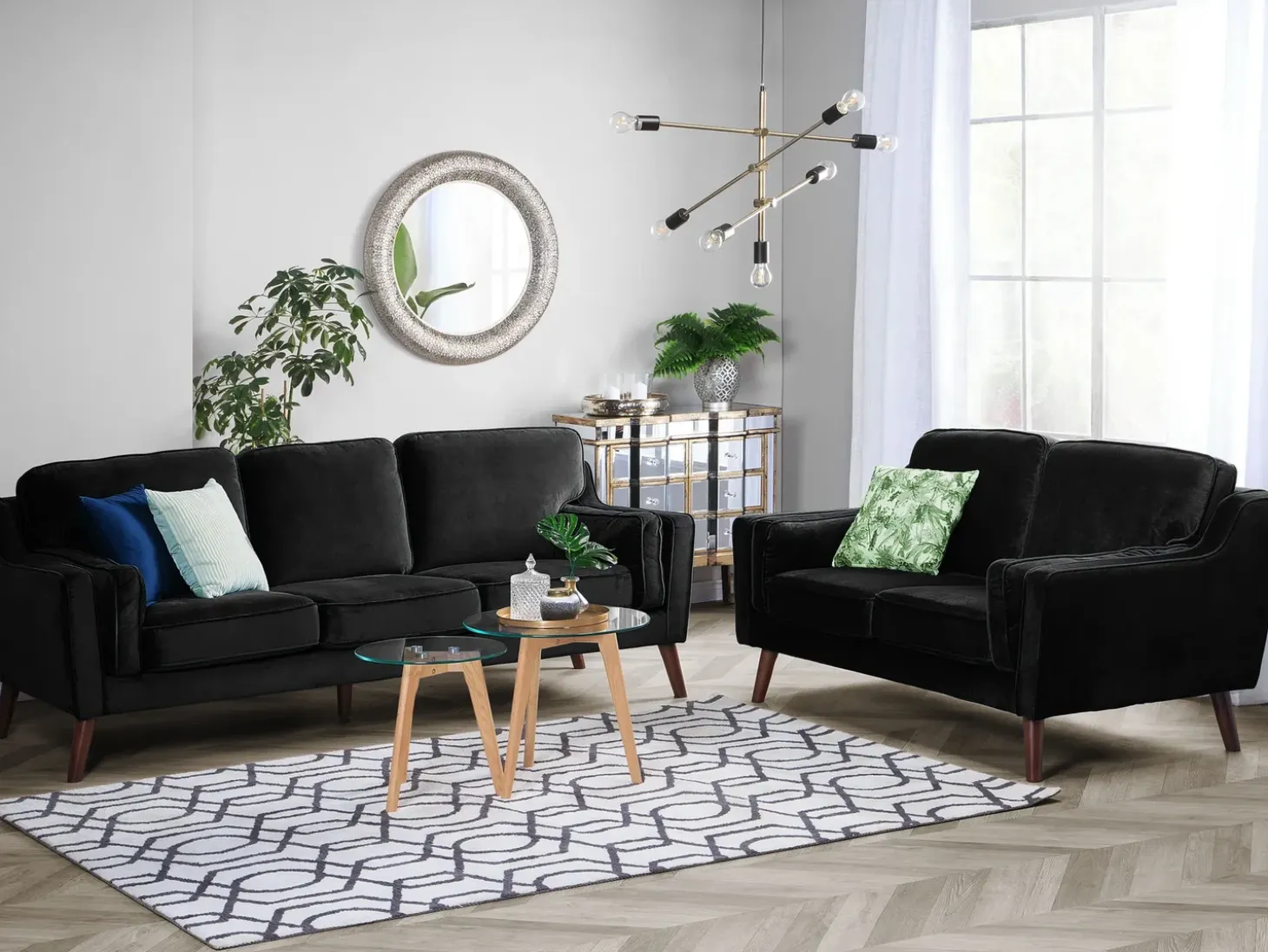 Sale Sofa dla 3 osób LOKKA Welur Czarny Sofy Tapicerowane|Kolekcje Sof
