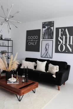 Sale Sofa dla 3 osób LOKKA Welur Czarny Sofy Tapicerowane|Kolekcje Sof