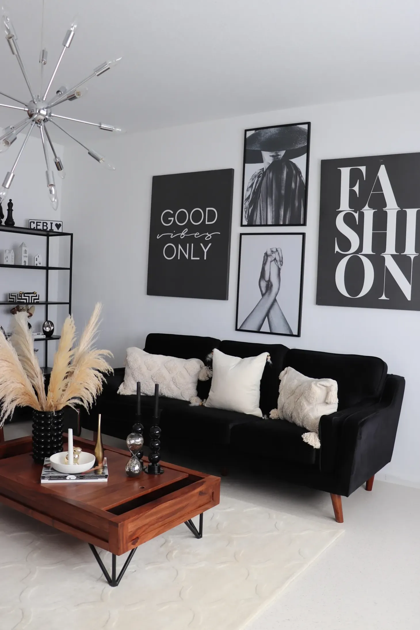 Sale Sofa dla 3 osób LOKKA Welur Czarny Sofy Tapicerowane|Kolekcje Sof