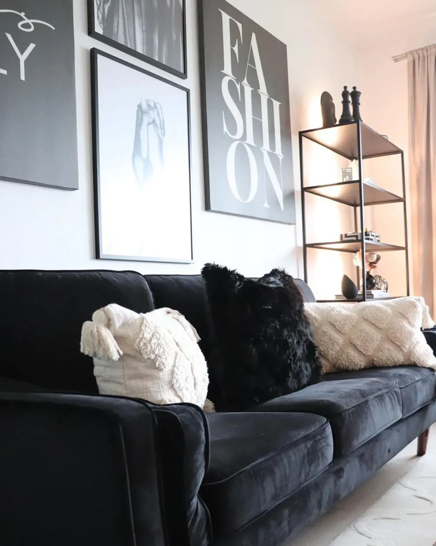 Sale Sofa dla 3 osób LOKKA Welur Czarny Sofy Tapicerowane|Kolekcje Sof